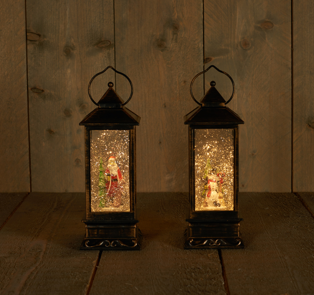 LED vánoční dekorace lucerna se sněhem LED antik