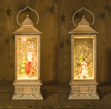 LED vánoční dekorace lucerna se sněhem LED antik béžová